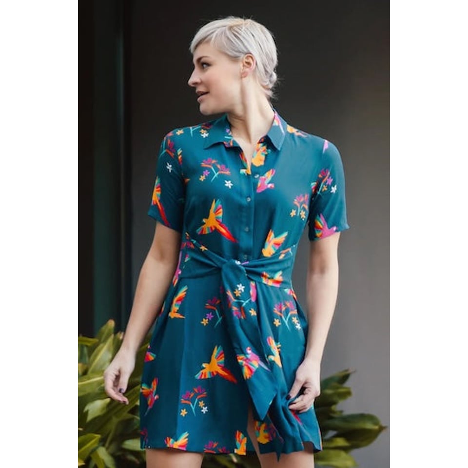 SUGARHILL Dessie Shirt Dress Rainbow Parrots