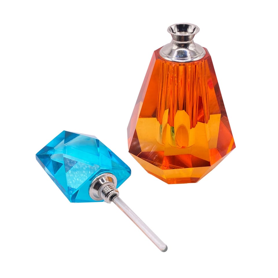 Parfumfles Votief Aqua-Oranje Kristal Glas 7x14cm