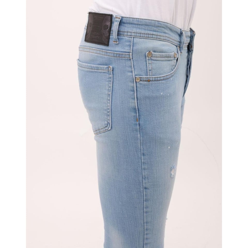 Slim Fit Stretch Heren Jeans Met Paint en Gaten - MM-S-108 - Blauw