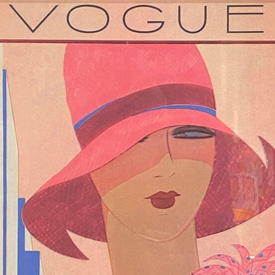Poster Vogue Lady with Hat Multicolor 32x42cm Ingelijst