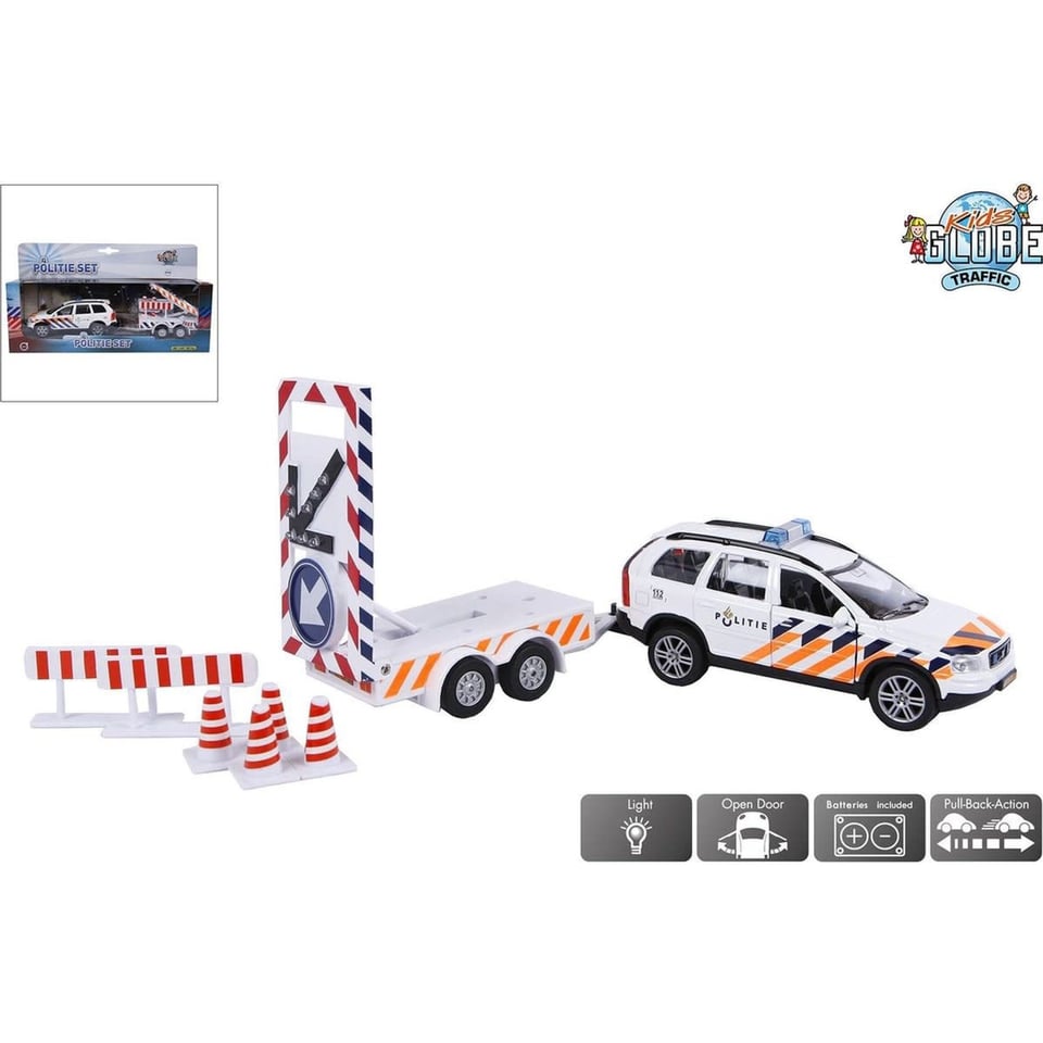 Kids Globe Die Cast Politie Volvo XC70 Met Bebakeningswagen 3+