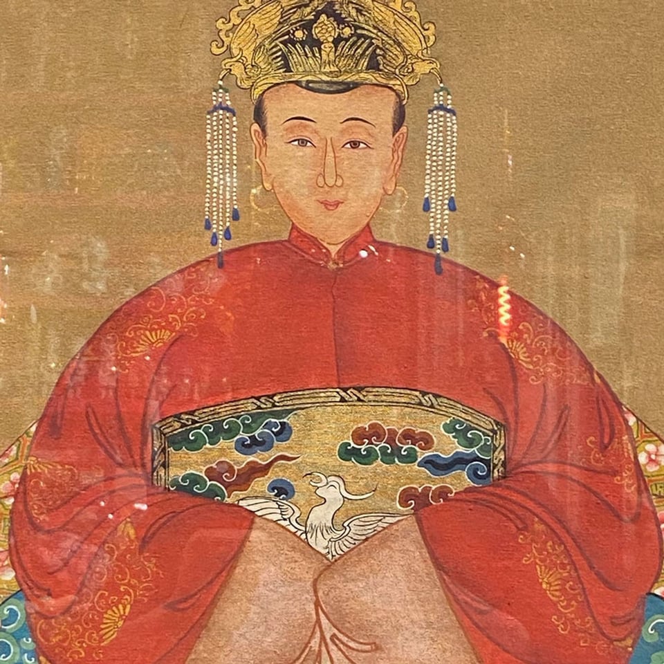 Schilderij Chinese Voorouder Kroon Rood Multi 56x91cm Ingelijst