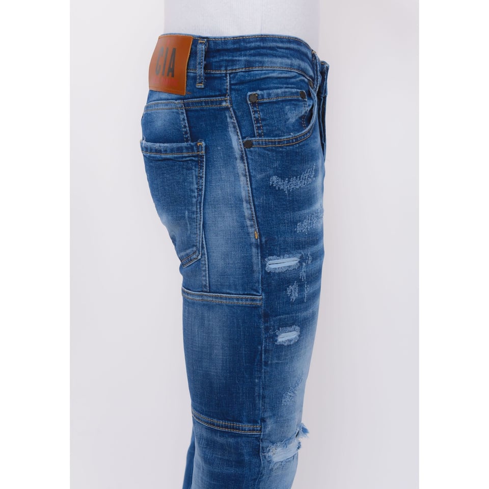 Distressed Ripped Jeans Heren - Slim Fit -1082- Blauw
