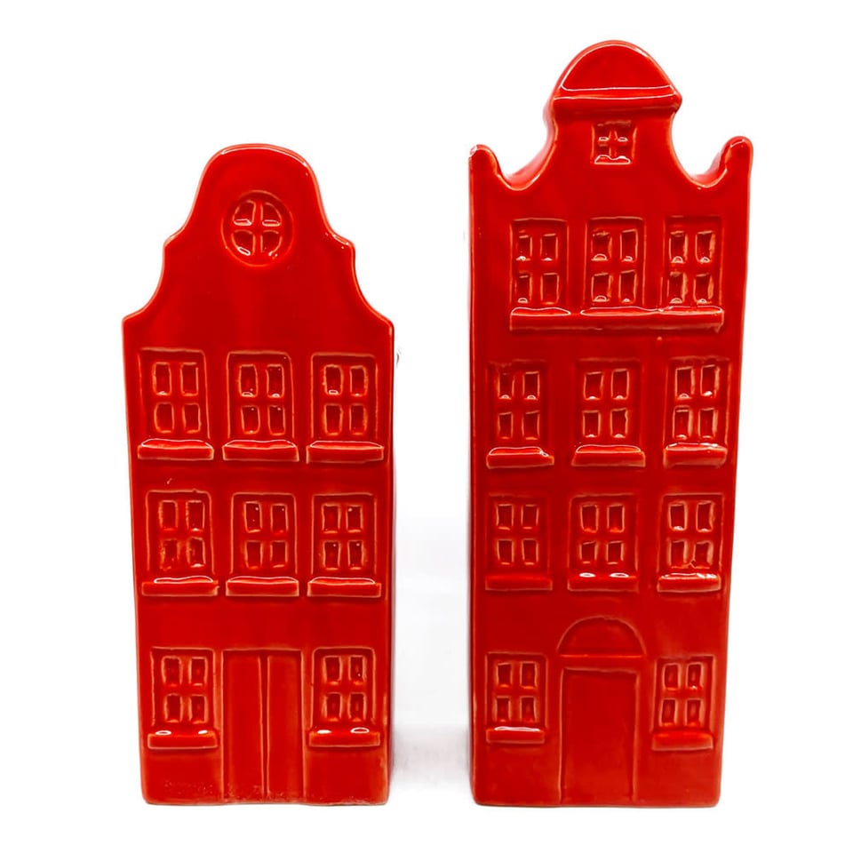 Vaasjes Grachtenhuis Rood Set/2 in 3 Maten