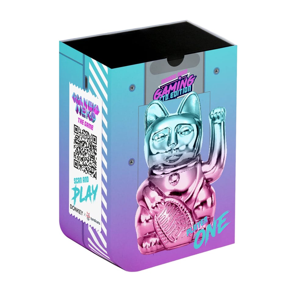 Lucky Cat -Gaming Player 1- Shiny Blue-Pink 10x15cm