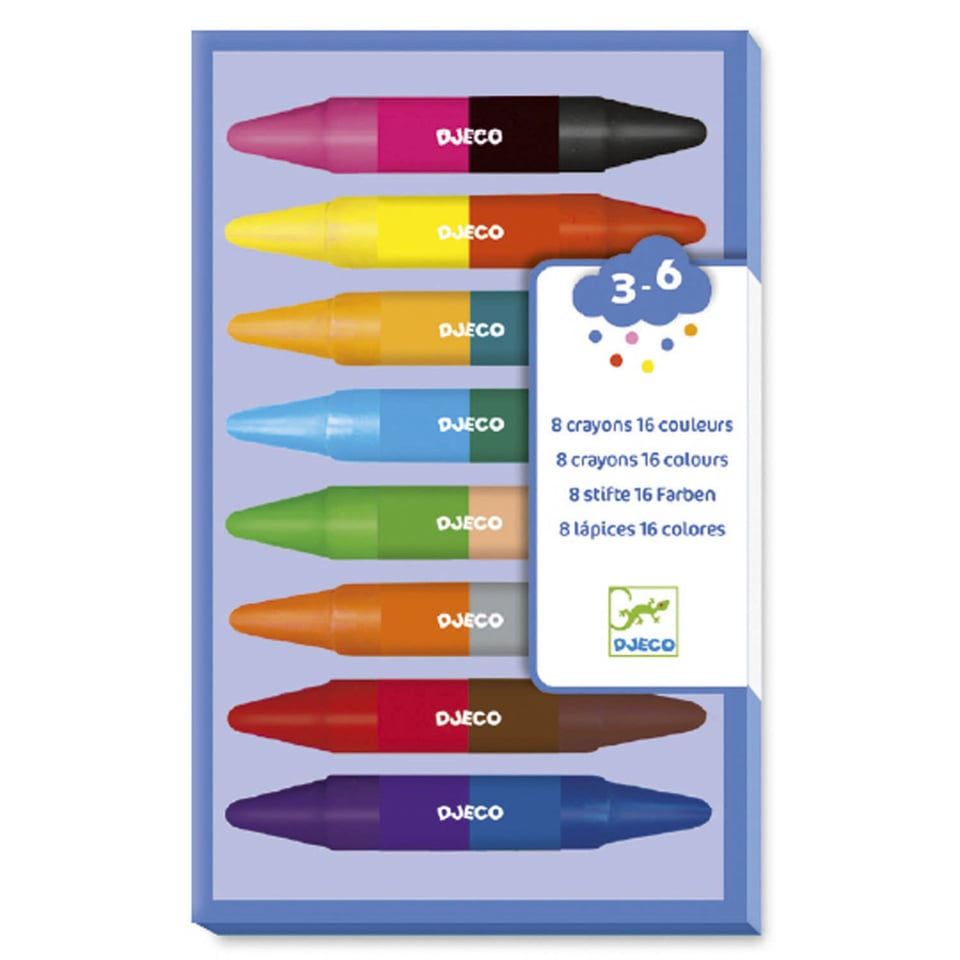 Djeco 8 Twins Crayons 16 Kleuren Waskrijt 3+