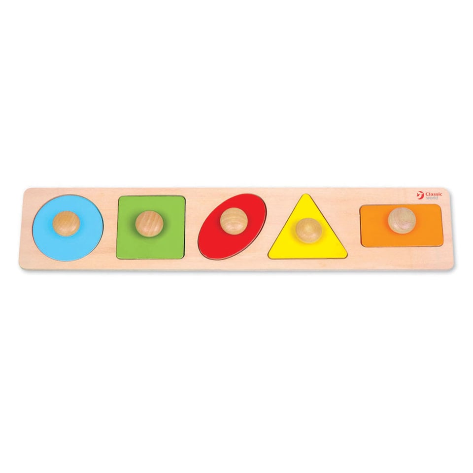 Houten Noppenpuzzel Vormen, 5st (Classic Toys)