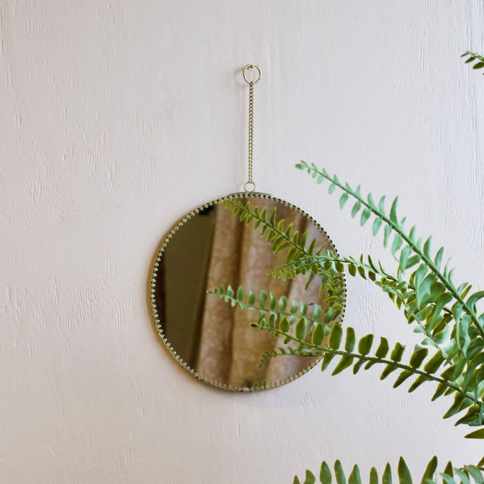Spiegeltje Rond Aan Hanger Antiek Goud 20cm