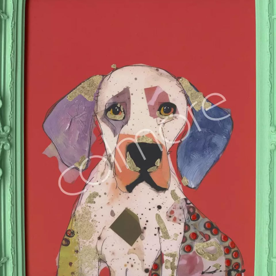 Schilderij Beagle in Groene Barok Lijst 60x70cm Handgeschilderd