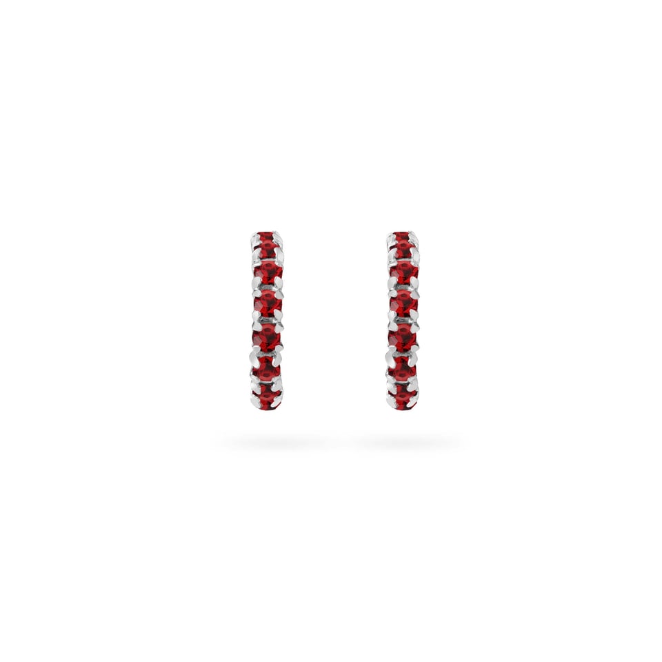 Siam Ruby Stud Hoop Earrings 925 Sliver - Siam Ruby / 925 Sterling Silver / 10mm