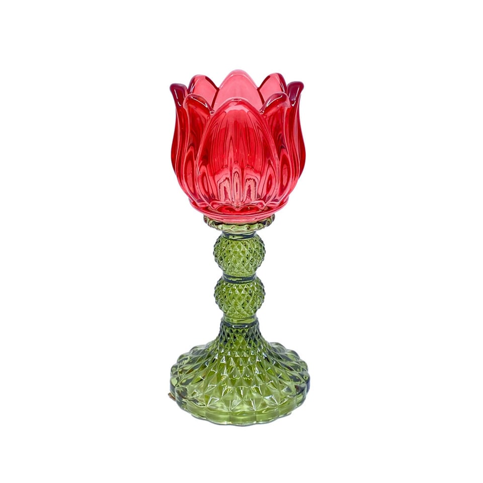 Waxinehouder Tulp Groen Mix Glas 8x18cm in 6 Kleuren