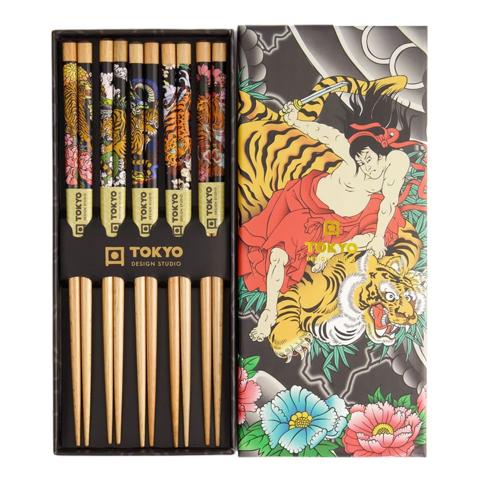 Eetstokjes Japan Yakuza Tijger Set/5 in Cadeau Doos