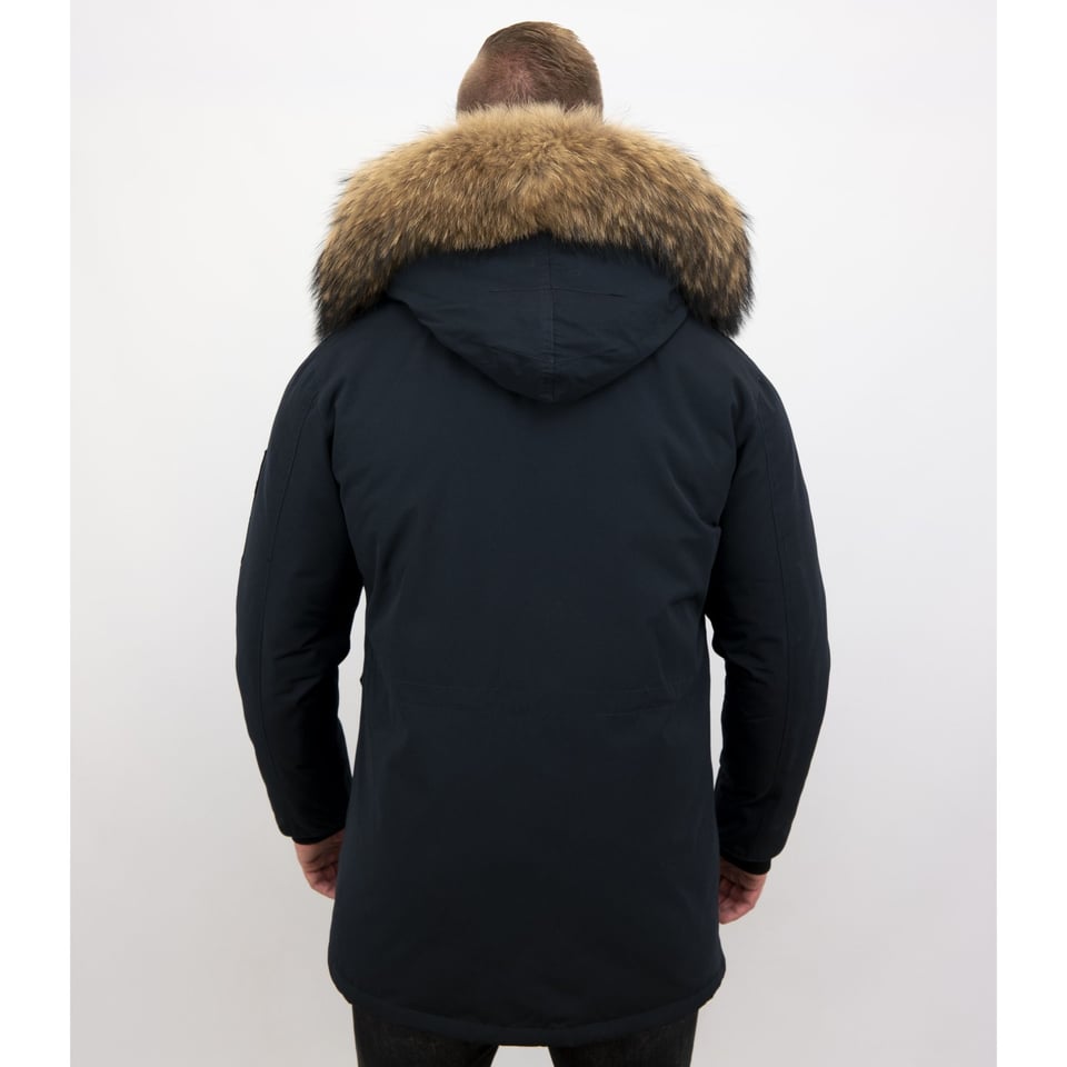 Parka Heren Winterjas Met Grote Echte Bontkraag Blauw