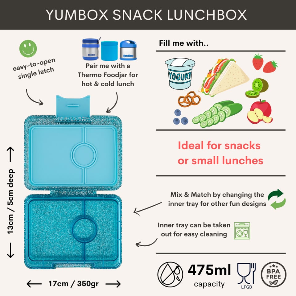 Yumbox Snack 3 Vakken Twinkle Aqua Glitter / Aqua Clear - Aqua