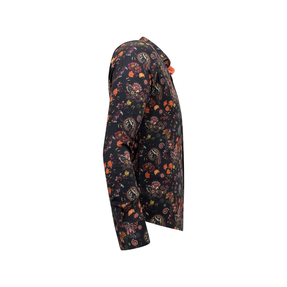 Luxe Heren Overhemd Bloemenprint - Slim Fit -3100 - Zwart