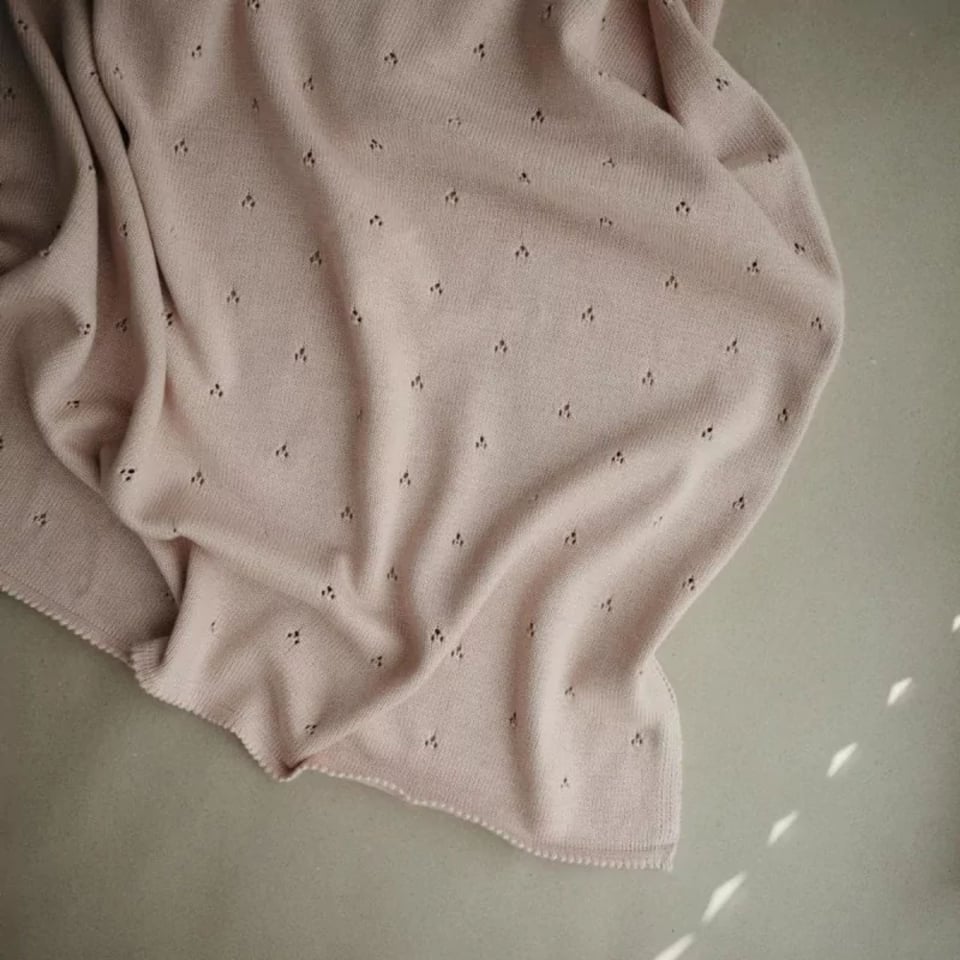 Mushie Knitted Pointelle Baby Blanket Blush