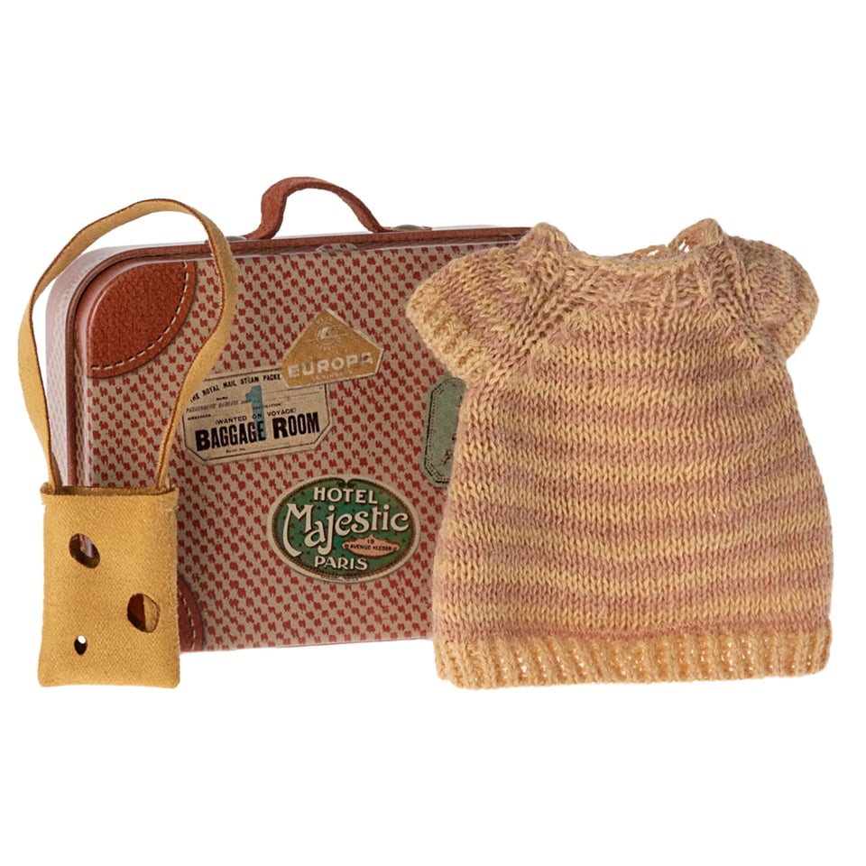 Maileg Knitted Dress and Bag in Suitcase, Big Sister Mouse