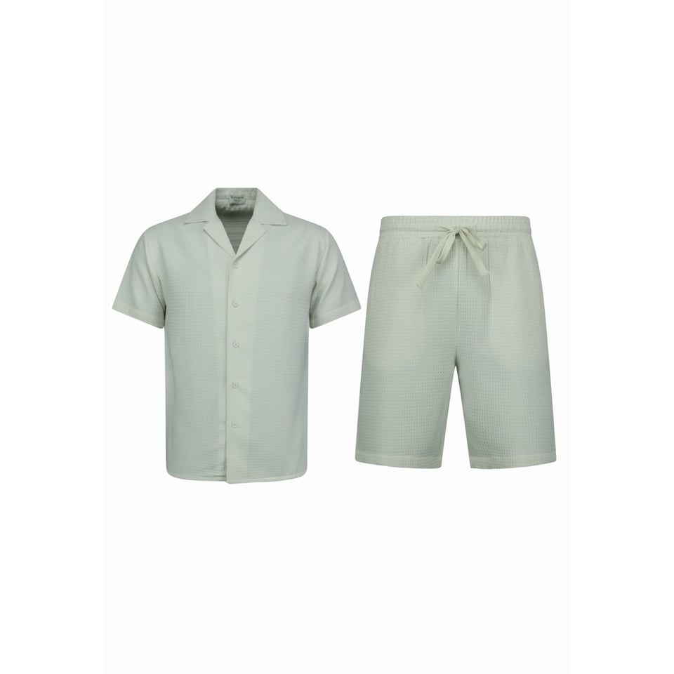 Ribbed Oversized Shirt - Zomerset Heren - Two Piece Setje - Co Ord Set - 0095 - Beige