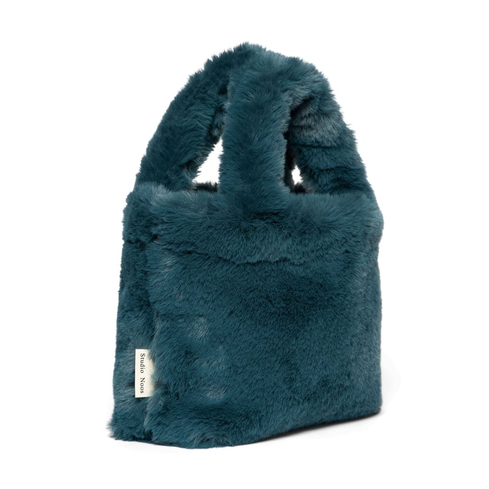 Petrol blue faux fur mini handbag