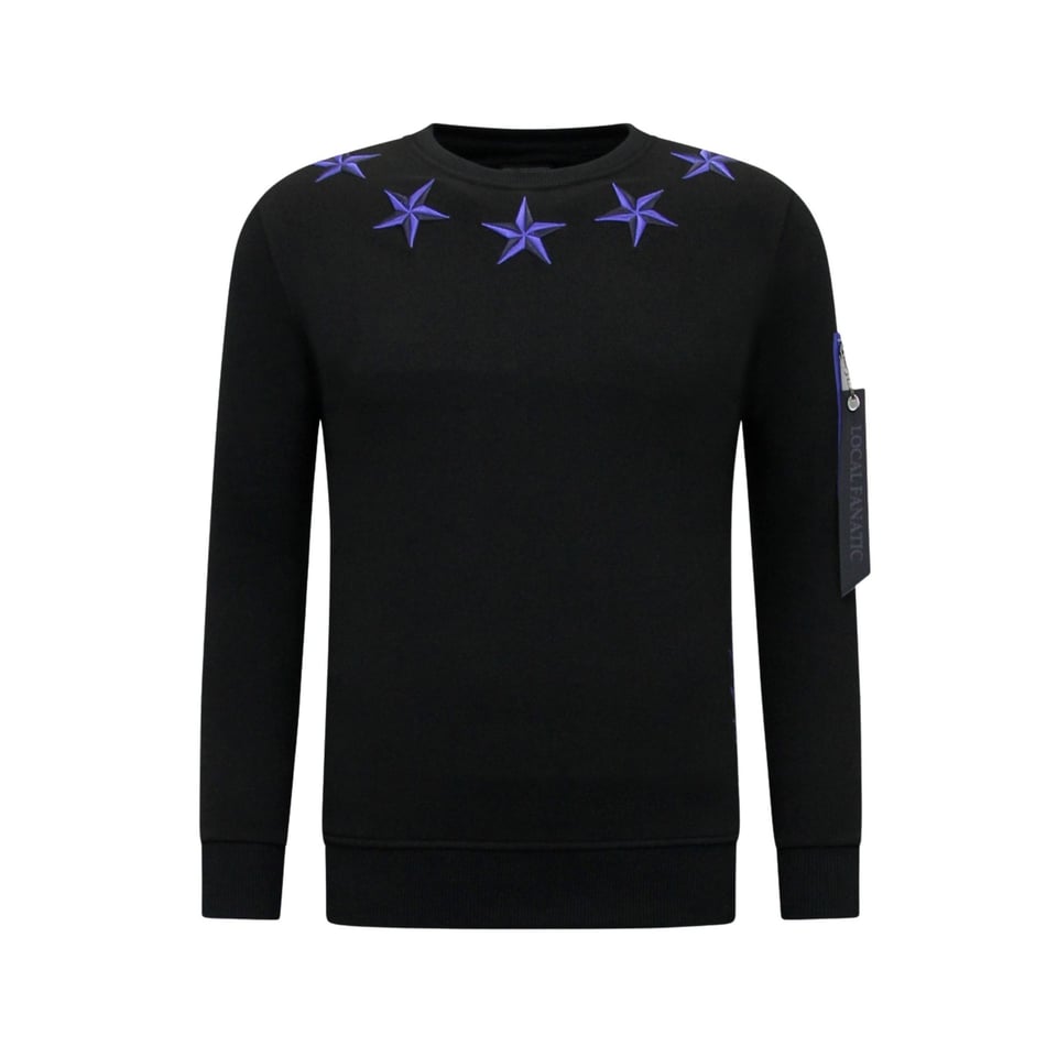 Heren Sweater - Royal Stars - Zwart / Blauw