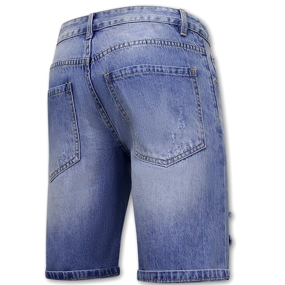 Korte Broek Heren Met Gaten - Denim Short - 951- Blauw