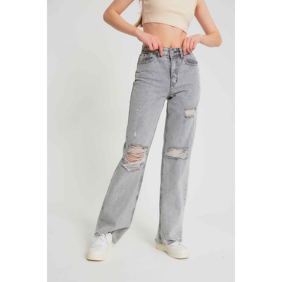 Dames Ribbed Jeans High Waist - D83618 - Grijs