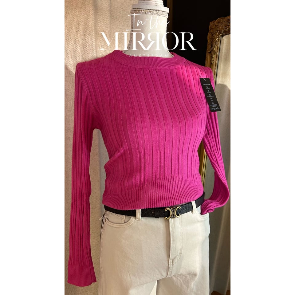 Best basic Ribbed roundneck top / Pink - Onesize