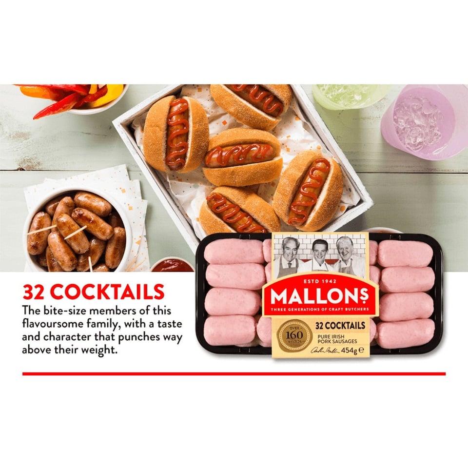 Mallons 32 Cocktails Pure Irish Sausages 454g