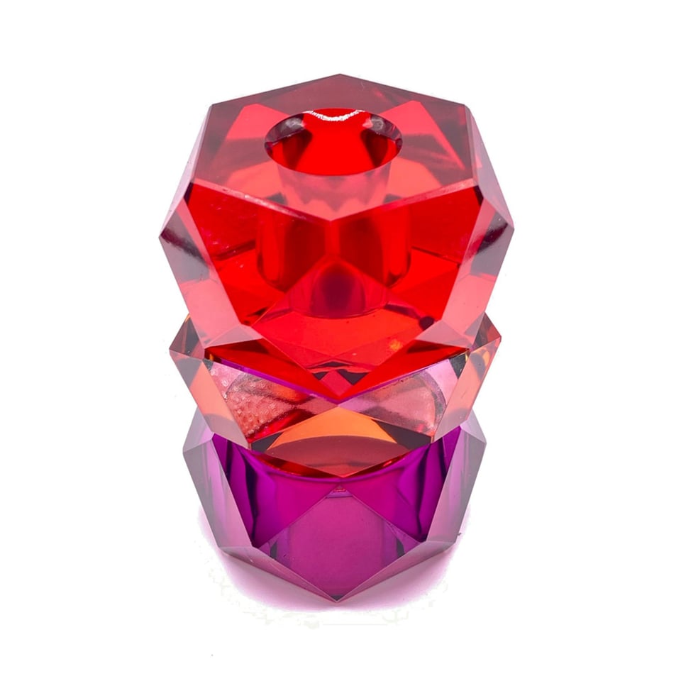 Kandelaar Votief Rood-Amber-Purper Kristal Glas 6x10cm