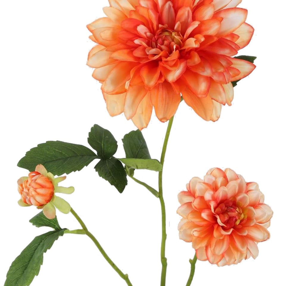 Kunstbloem Dahlia Oranje 3 Bloemen Op Tak 90cm