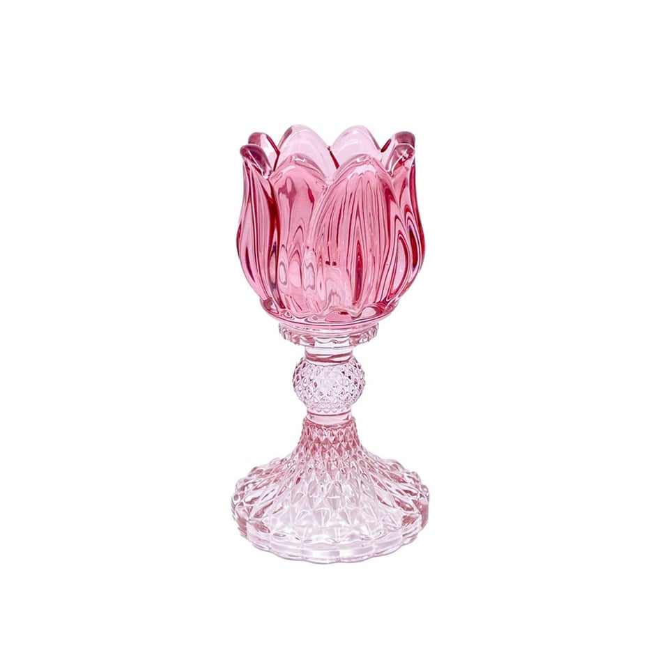 Waxinehouder Tulp Zalm Mix Glas 8x15cm in 6 Kleuren