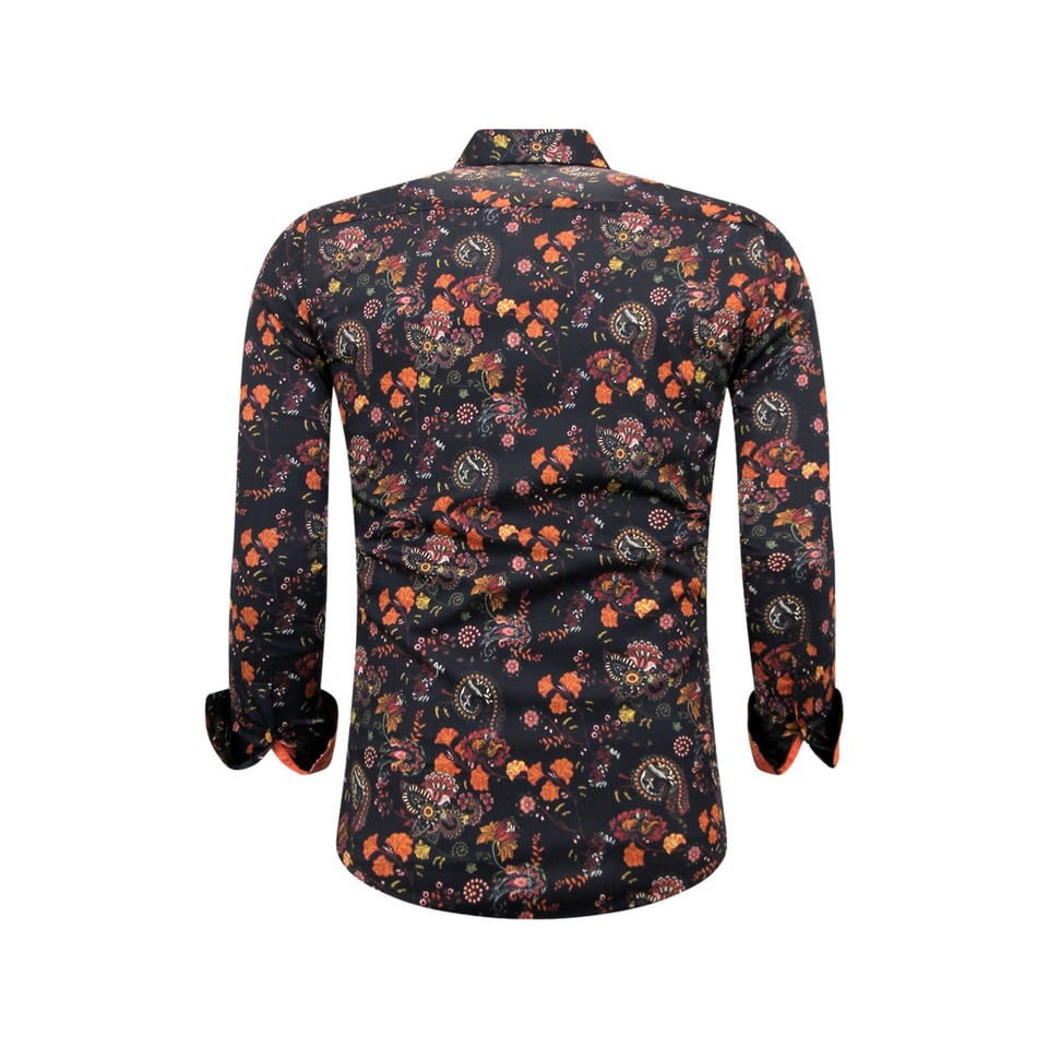 Luxe Heren Overhemd Bloemenprint - Slim Fit -3100 - Zwart