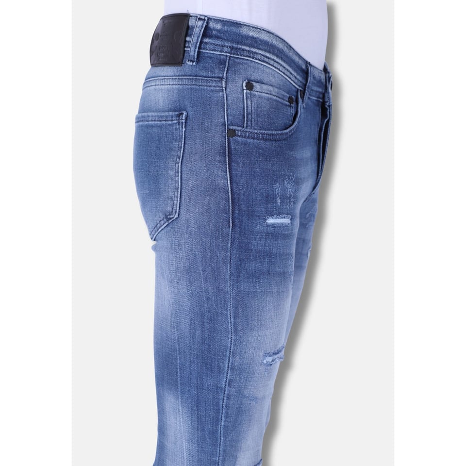 Mannen Spijkerbroeken Slim Fit Met Scheuren - 1095 - Blauw