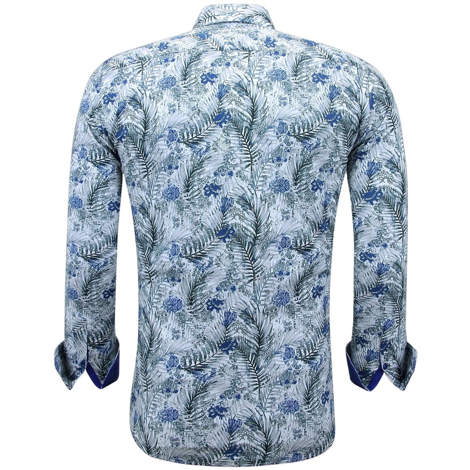 Katoen Overhemd Heren Lange Mouw Met Print - 3138 - Wit