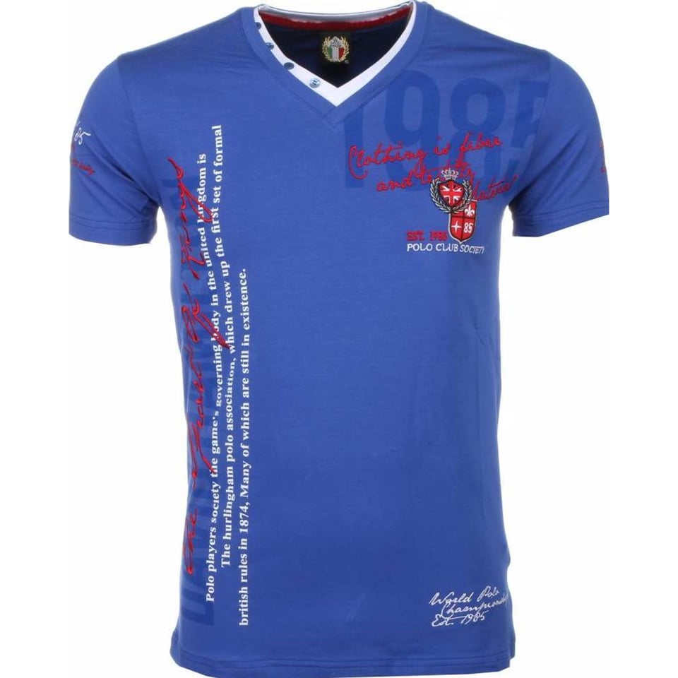 Italiaanse T-Shirt - Korte Mouwen Heren - Borduur Polo Club - Blauw