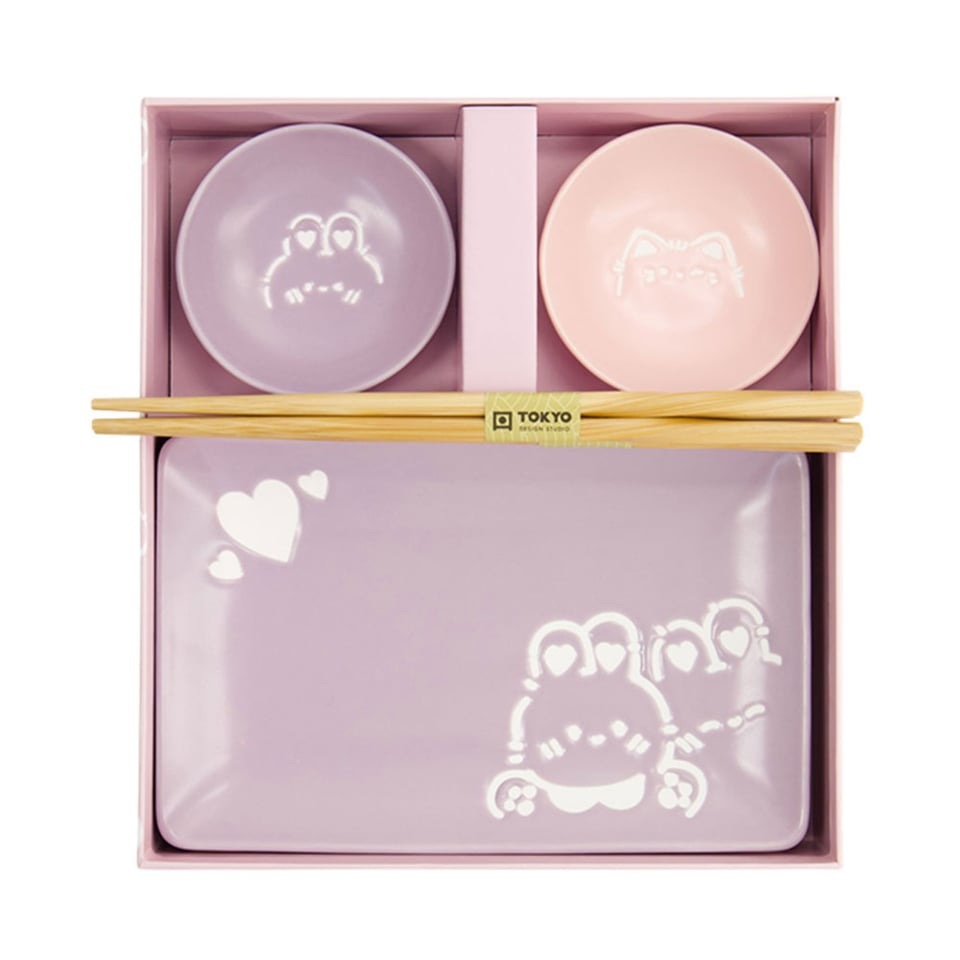 Sushi Set Kawaii Cat Rabbit Roze Lila Porselein