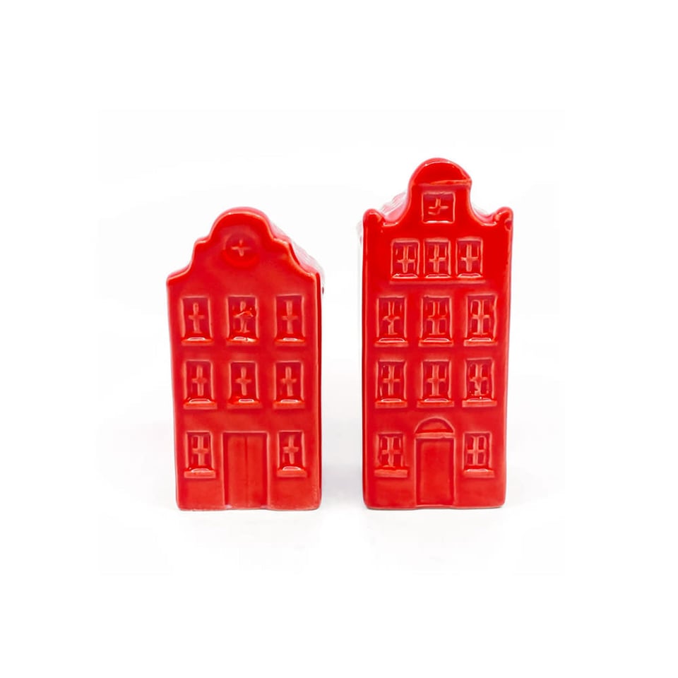 Vaasjes Grachtenhuis Rood Set/2 in 3 Maten
