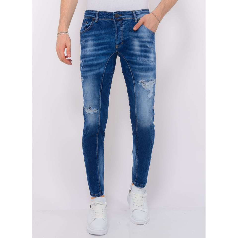 Distressed Ripped Jeans Heren - Slim Fit -1082- Blauw