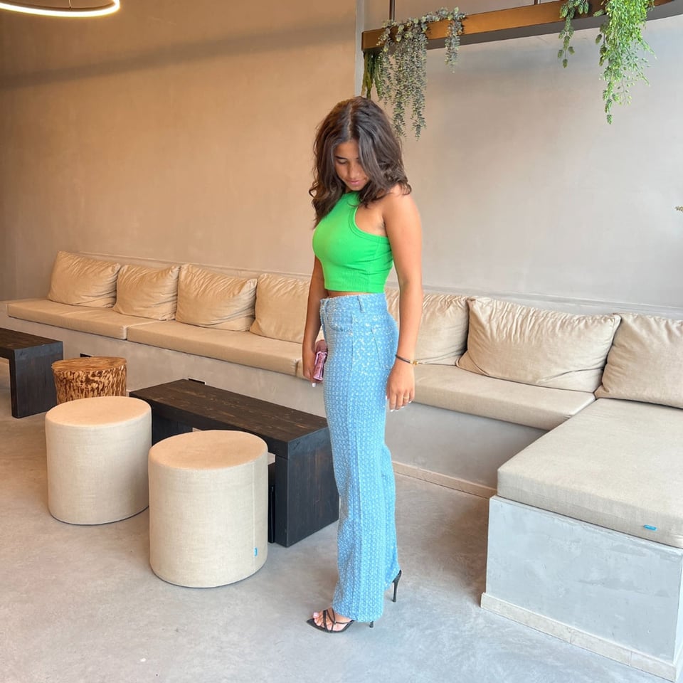 High waist jeans met strass steentjes