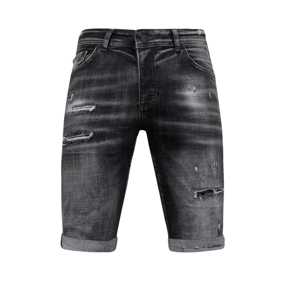 Stonewashed Ripped Mannen Short - Slim Fit -1085- Zwart