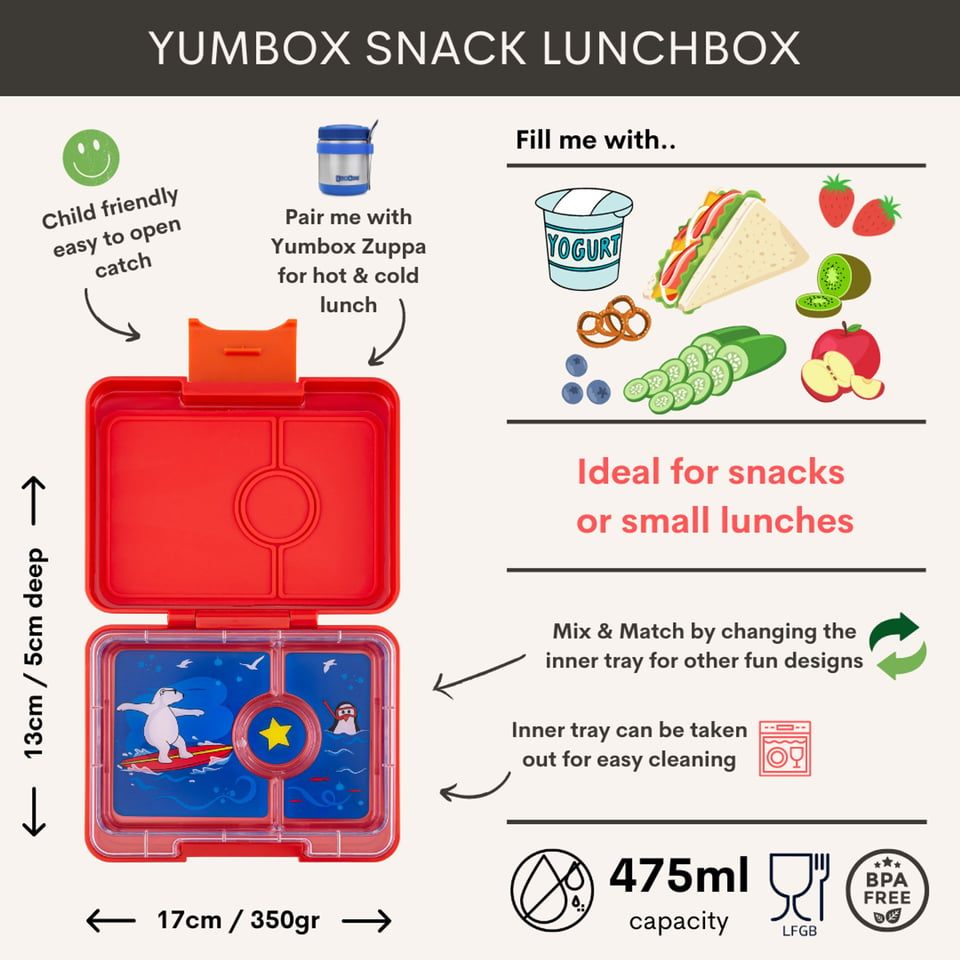 X Yumbox Snack 3 Vakken Roar Red / Polar Bear - Roar Red / Rood
