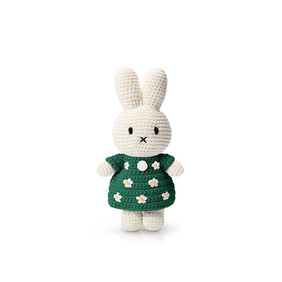 Gehaakte Knuffel Miffy/Nijntje Green Flower Dress 25 Cm 100 % Cotton 0+