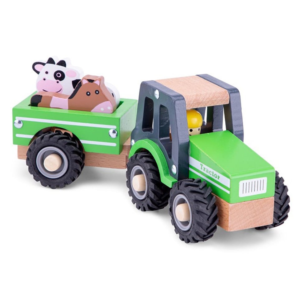 New Classic Toys Houten Tractor Met Aanhanger en Speelfiguren +18 Mnd