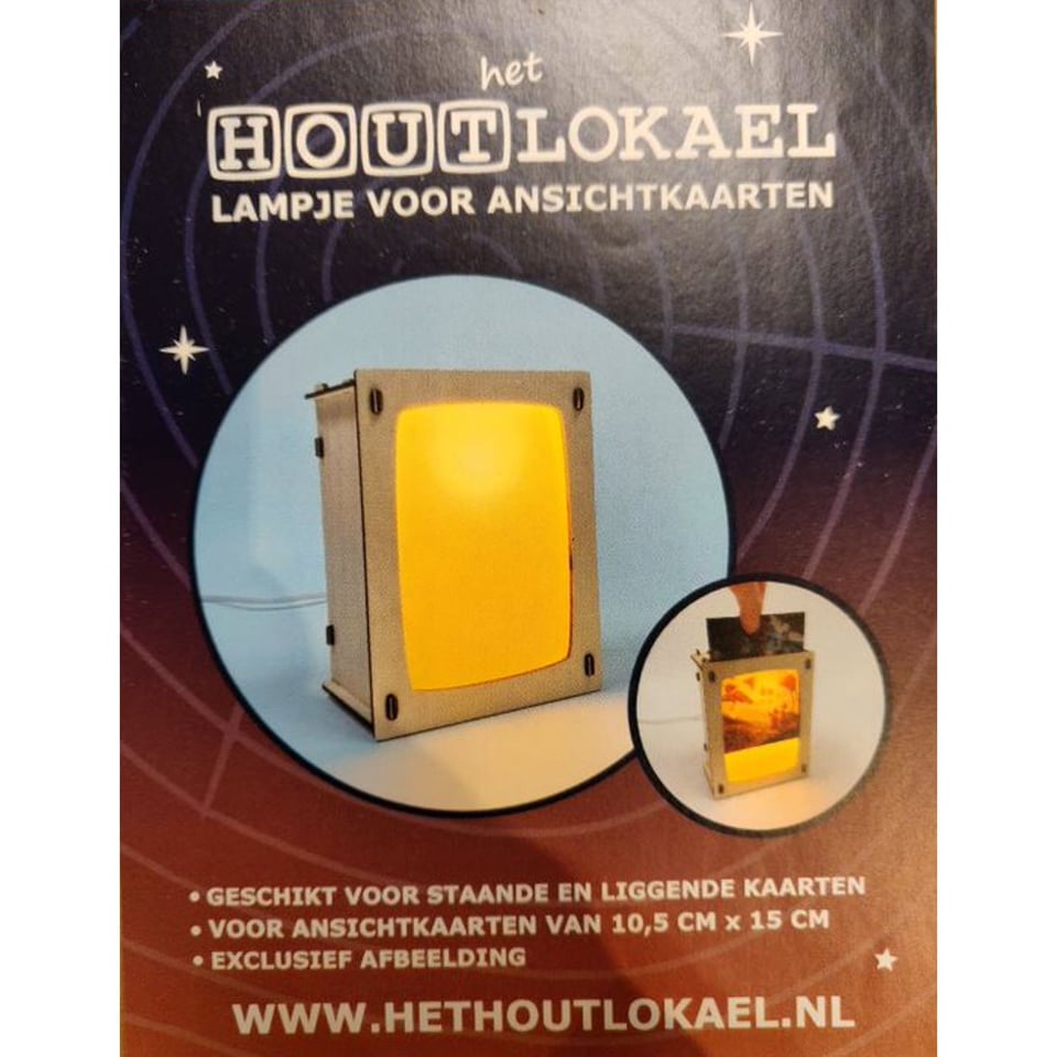 Het Houtlokael Houten Lampje Voor Postkaart of Foto Inclusief Kaart