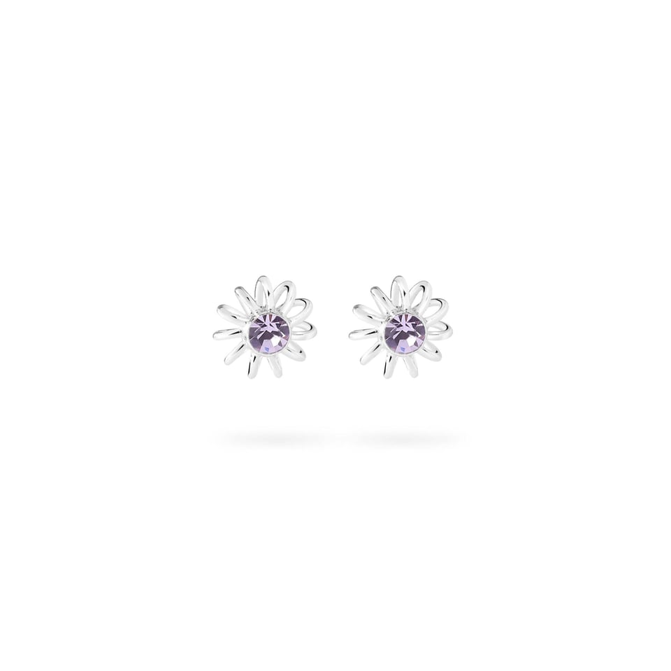 Violet Zircon Flower Stud Earrings 925 Silver