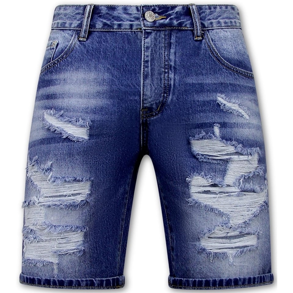 Korte Spijkerbroek Met Gaten - Denim Short - 953- Blauw