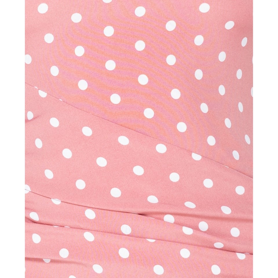 Polka Dot Puff Sleeve Ruching Detail Bodycon Dress - Roze