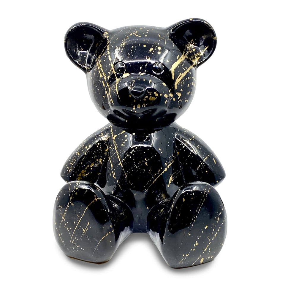 Beeld Design Teddy Beer Zittend Zwart Met Goud 30x22x32cm