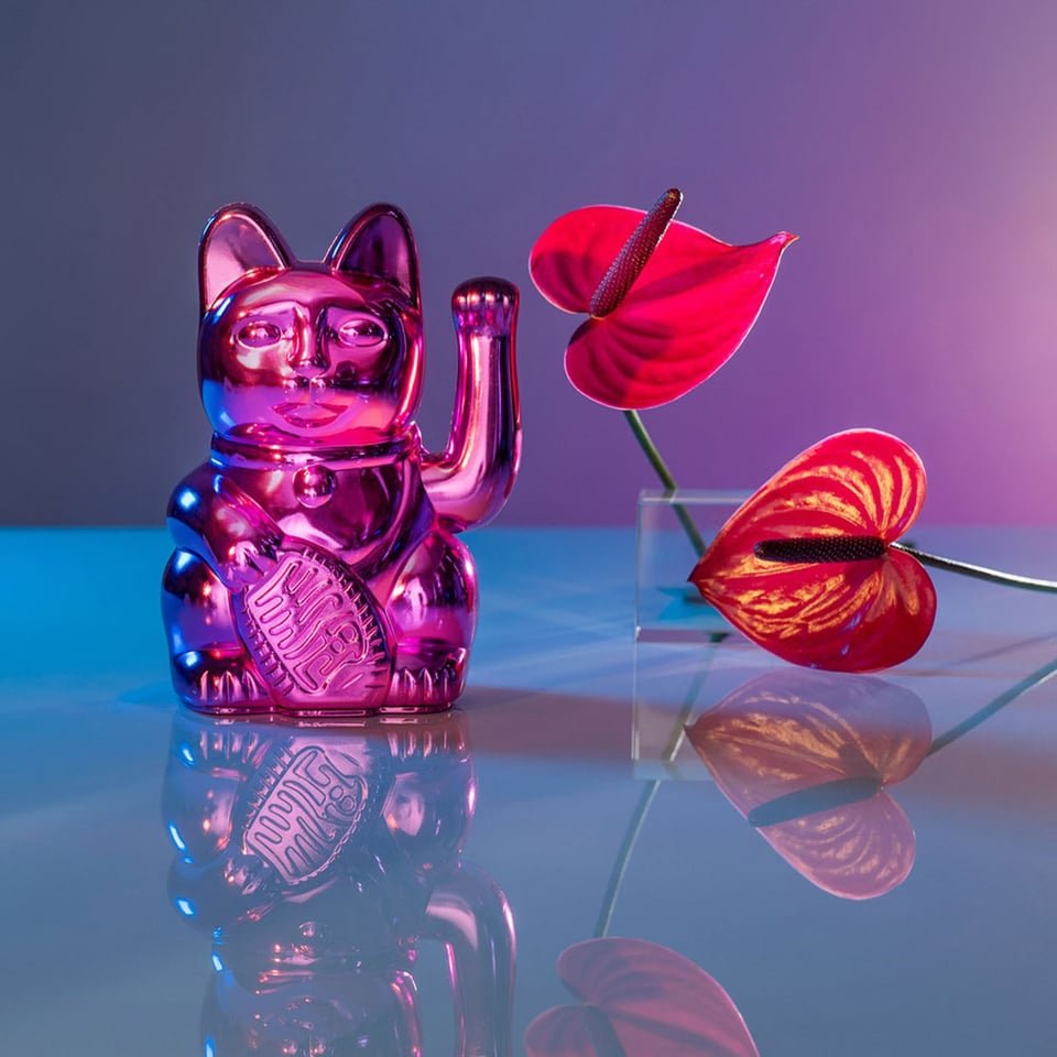 Lucky Cat Cosmic Shiny Pink Metallic 10x15cm in Cadeau Doos