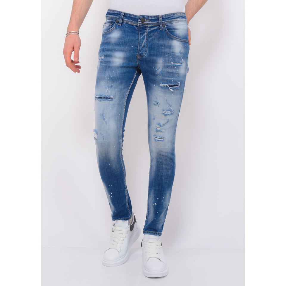 Ripped Stonewashed Jeans Heren - Slim Fit -1073- Blauw